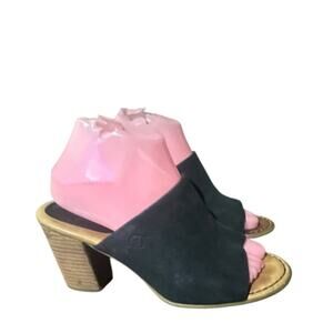 Born Women's Sandals Size 8M Black Suede Mules Block Heel Slip-On Boho Casual